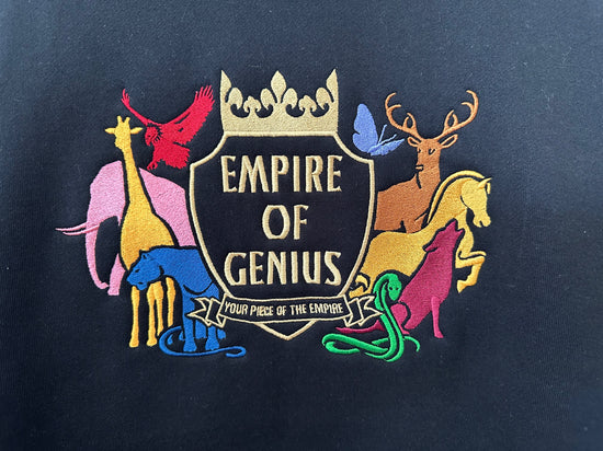 Image Title Empire of Genius Embroidered Sweater in Full Colour on Black